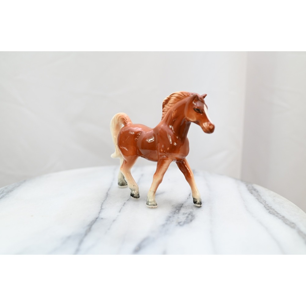 Vintage Japan Ceramic Horse Figurine Chestnut Brown Glossy Pony 5 Inch